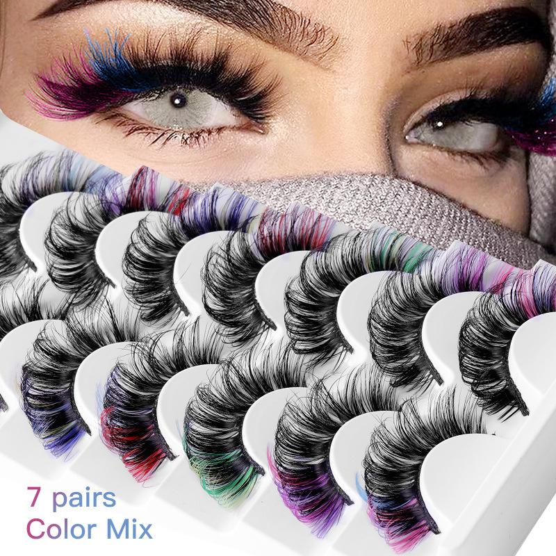 Eyelash Extension Cluster - 7쌍의 화려한 컬러 인조 속눈썹 3D