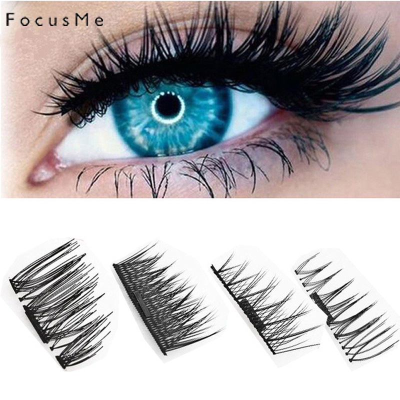 Eyelash Extension For Big Eyes - FocusMe 4pcs/2Pair 더블 자석 가짜 속눈썹